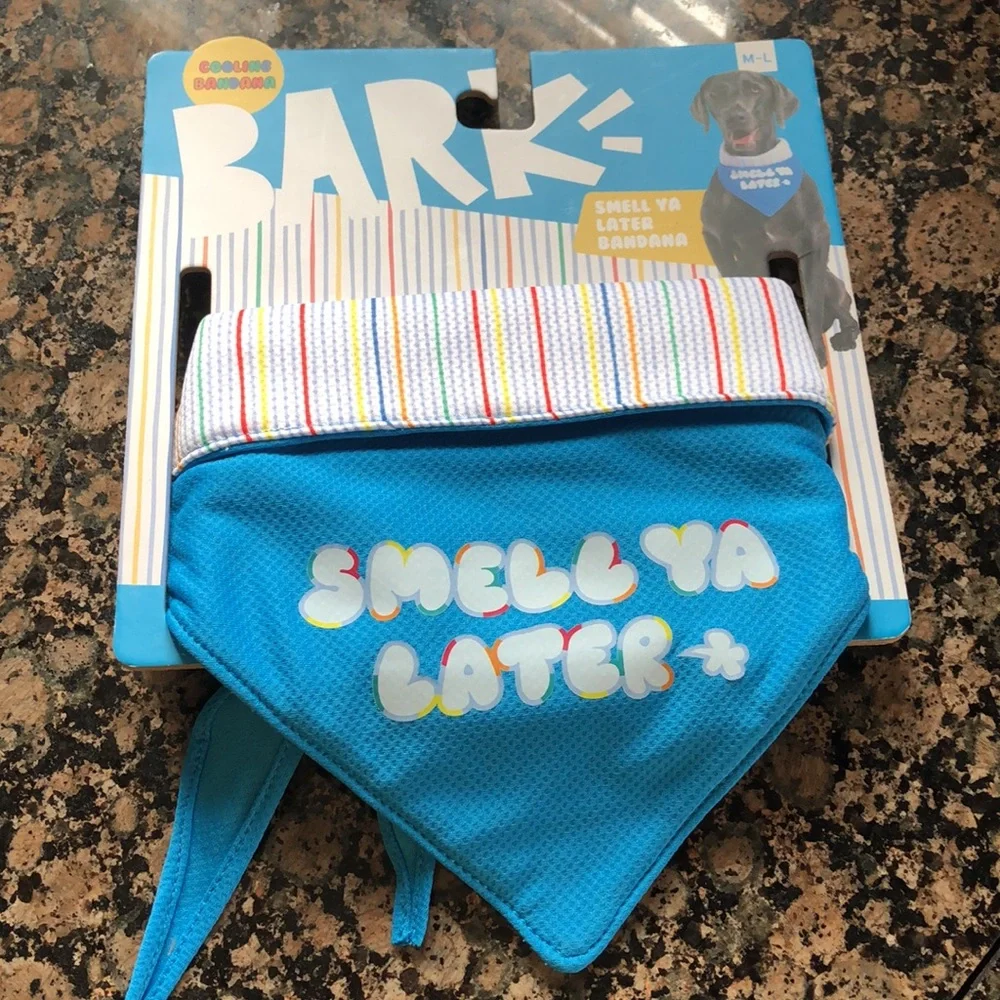 Bark Reversible Blue Striped Smell Ya Later Cooling Dog Bandana Medium-Large NEW - Picture 5 of 5